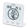 Hvid Beurer måler med display, der viser klokkeslæt, dato, 22,8 °C og 46 %, og tre knapper til timeren
