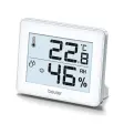 Hvidt Beurer hygrometer med digitalt display, der viser 22,8 °C og 46 % relativ luftfugtighed